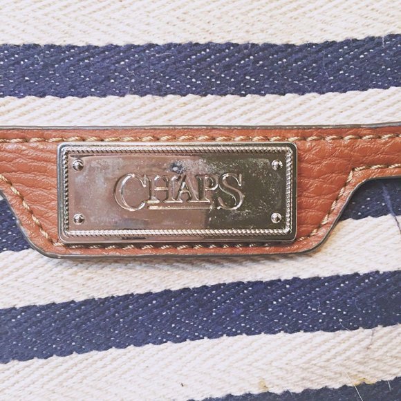 CHAPS Navy and White Striped Crossbody Leather - Picture 3 of 11